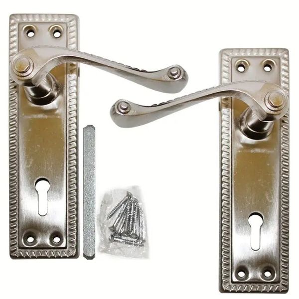 Georgian Door Handle, Brushed Satin Nickel
