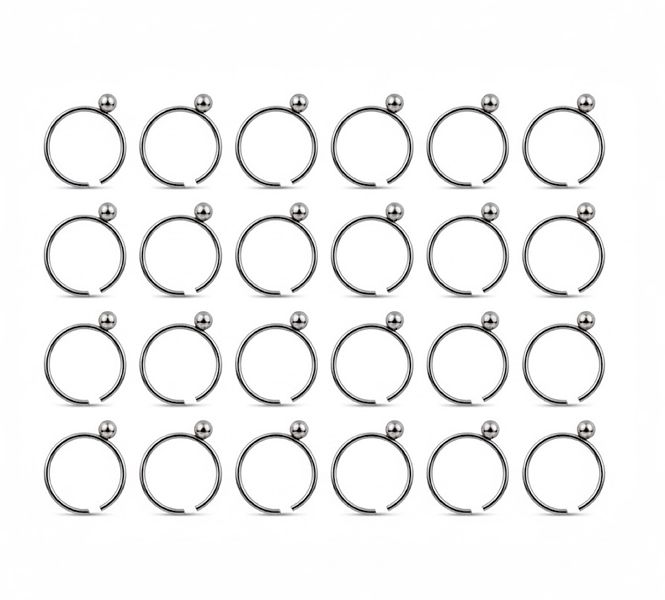 24 Nose Rings, Silver - Classic Captive Bead Body NON Piercing Hoop Jewelry