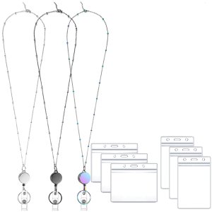 3-Pack Badge Lanyard Set- Stainless Steel Reel with 6 Waterproof ID Holders