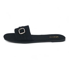 ST Suede PU Slide Sandal with Gold Accent Buckle ANIB