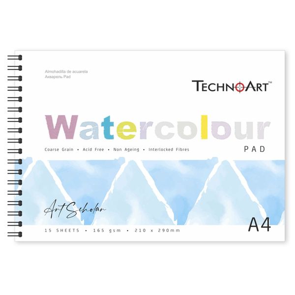 TechnoArt Wiro Water Colour Pad 165gsm - Art Scholar - A4, 15 sheets