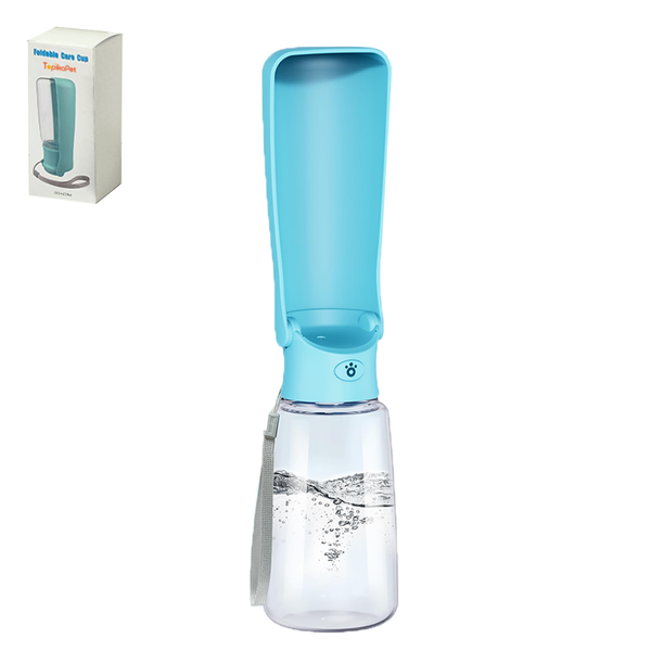 TopikaPet 550ml 2-in-1 Foldable Dog Water Bottle, Leak-Proof Feeder