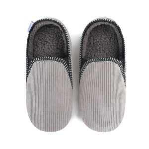 Snoozies Mens Alpine Cord Slippers Grey - Soft Non-Skid Sole Indoor Comfort