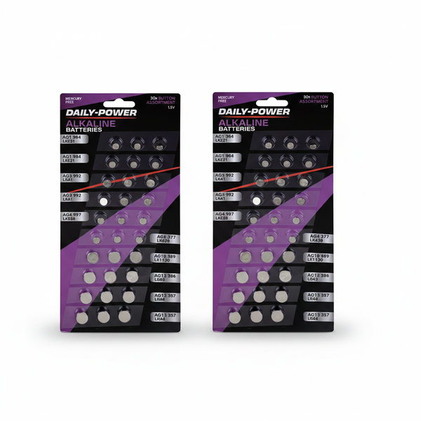 Daily Power Alkaline Batteries 1.5V 30 Piece Assorted - 2 Pack