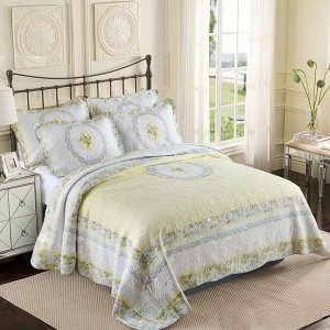 Luxurious Twill Bedspread 100% Cotton Quilted - Yellow