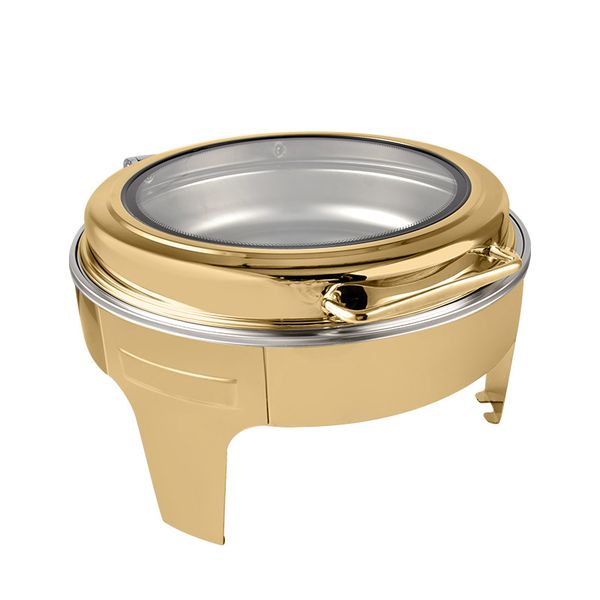 Flip Over Top Chafing Dish Round with Window - Gold - 6 Litre