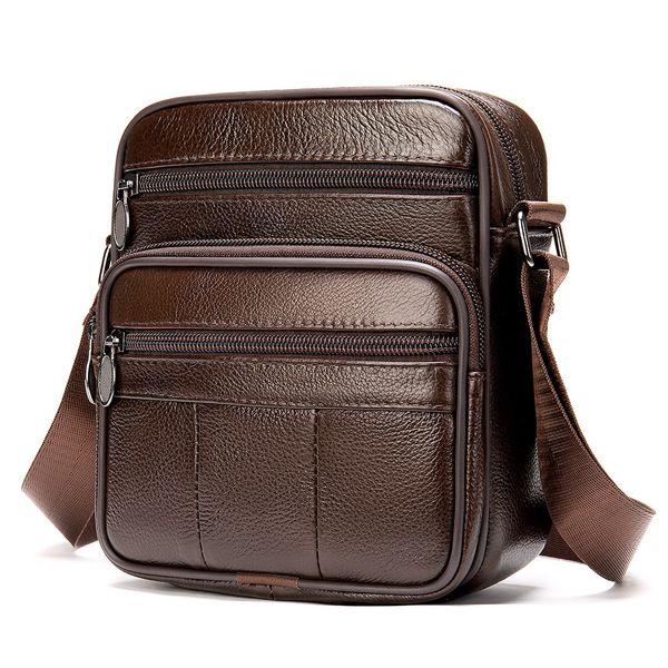 Genuine Leather Bag T500 Retro Crossbody Casual Shoulder Satchel - Coffee