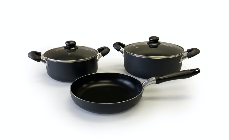 Real Chef Non-Stick Casserole Pots and Fry Pan Matt Grey Combo 5 Pieces