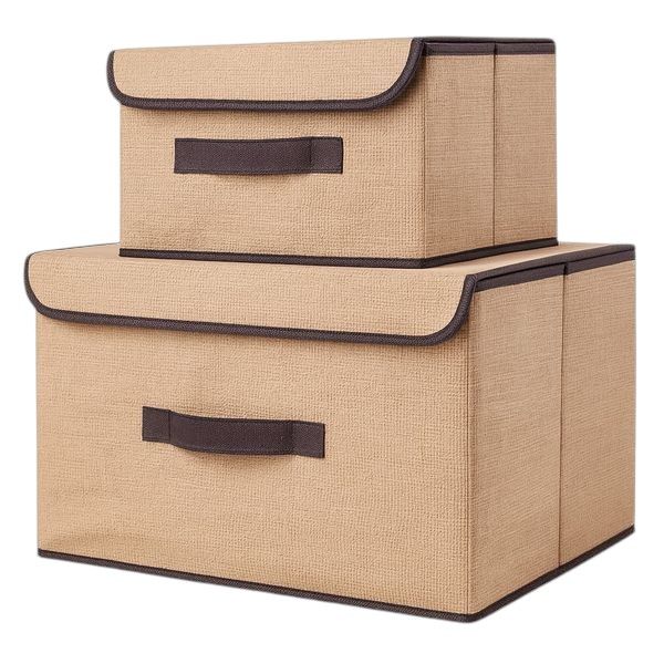 2 Piece - Foldable Multi-Purpose Home Storage Box With Handles - Beige
