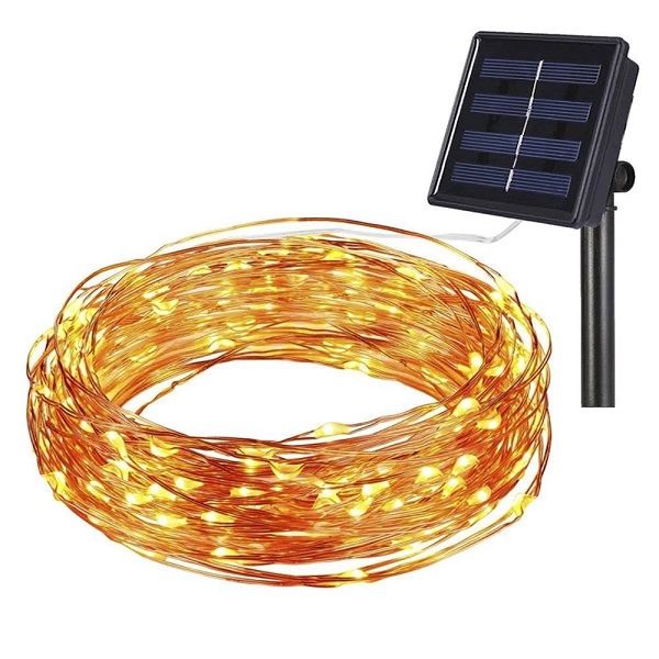 Waterproof Solar-Powered 200 LED Copper Wire Fairy Lights - 20m