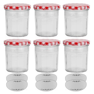Home Kitchen Multi Purpose Jam Storage Jar with Labeling Stickers Set of 12