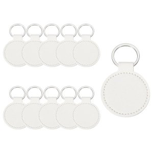 PU Leather Key Rings White 10pc