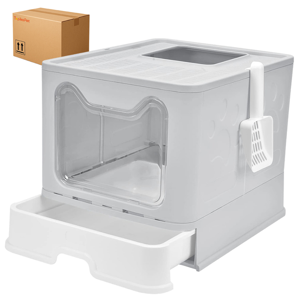Topika Foldable Cat Litter Box with Lid &amp; Scoop - Top Entry, Odour Control