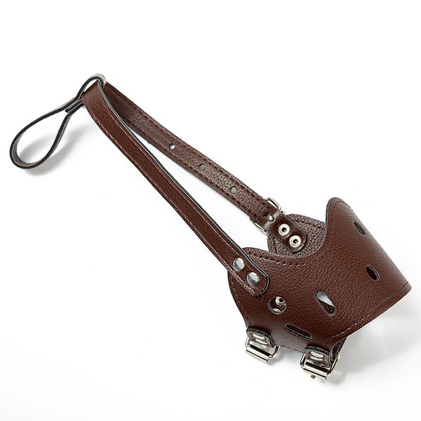 PU Leather Anti-Bite Dog Muzzle - Brown - L