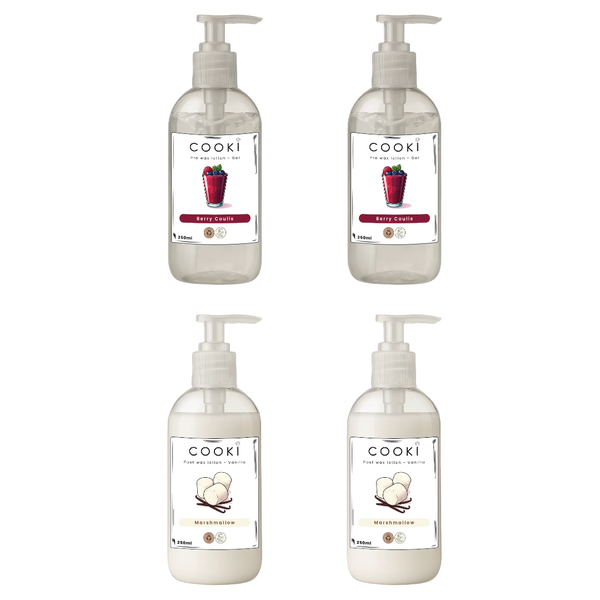 Cooki Pre-wax Gel 250ml &amp; Cooki Post-wax Lotion 250ml 4 Pack