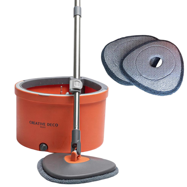 Creative Deco BASICS Spin Mop &amp; Tear Drop Bucket Set with 2 Pads