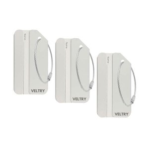 Veltry Aluminum Luggage Tags, 3 Pack, Baggage Identifier with Loop - Silver