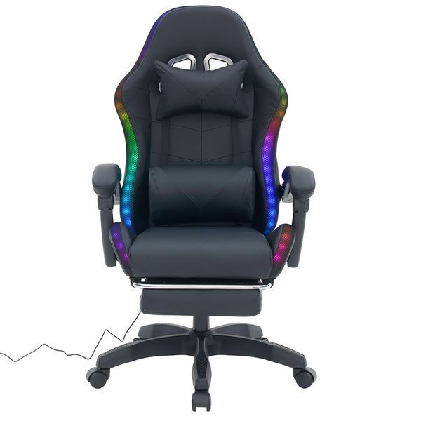 Ergonomic gaming chair with LED light strips