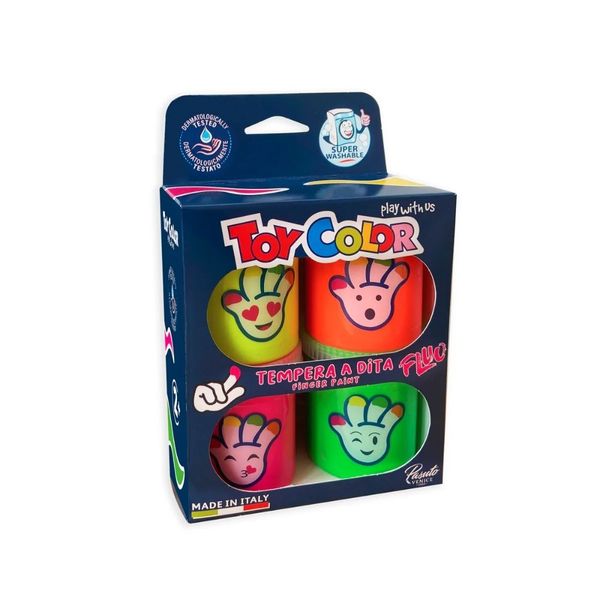 Toy Color - Superwashable &amp; Non-Toxic Fingerpaint for Kids - Neon 4 x 180ml