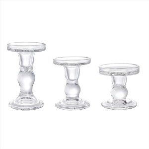 Glass Candle Holders, Clear Pillar Taper Candlestick Crystal Candle Holder