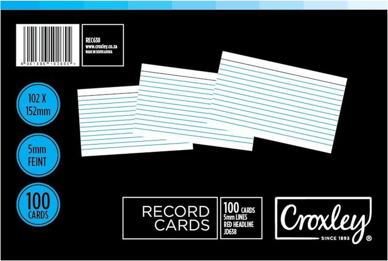 Croxley JD638 Record Cards - Lined (Pack of 100)