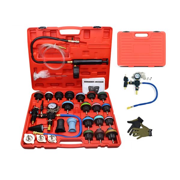 Heavy-Duty Radiator Pressure &amp; Vacuum Leak Test Kit With Case &amp; Gloves-28Pc