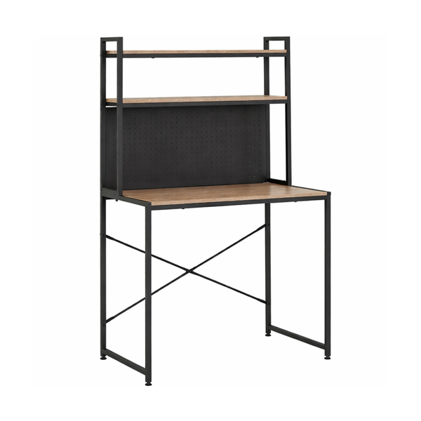 Bragg Essential Student Work Desk with Shelves and Pegboard, Oak &amp; Black