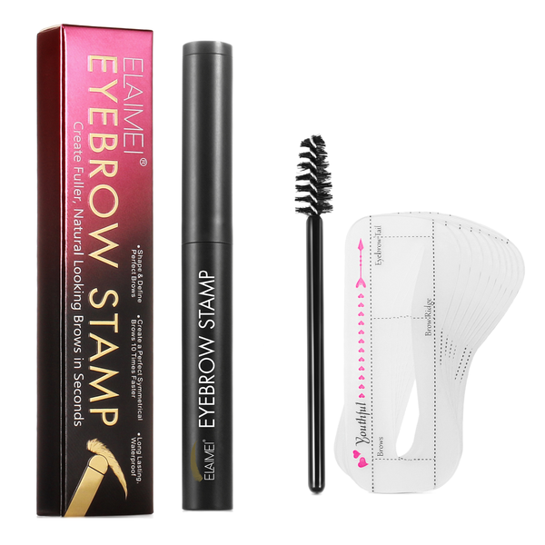 Eyebrow Stamp Stencil Kit - Waterproof -10 Piece Eyebrow Stencils - 2 Brushes