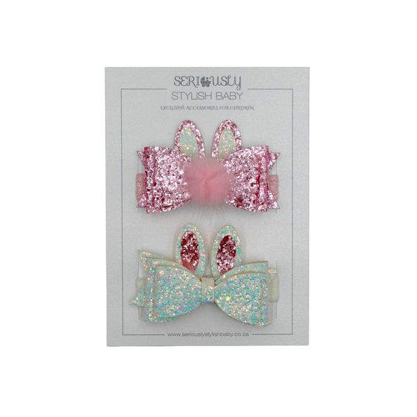 Baby Headband Set - Glitter Bow &amp; Bunny Ears | 2 Piece