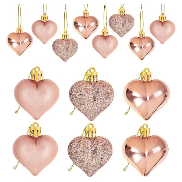 24Pcs Rose Gold Valentine's Day Heart Shaped Ornaments Heart Shaped