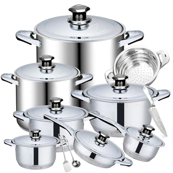 21 Pieces - Stainless steel Casserole Pot Set for Catering for Large Group