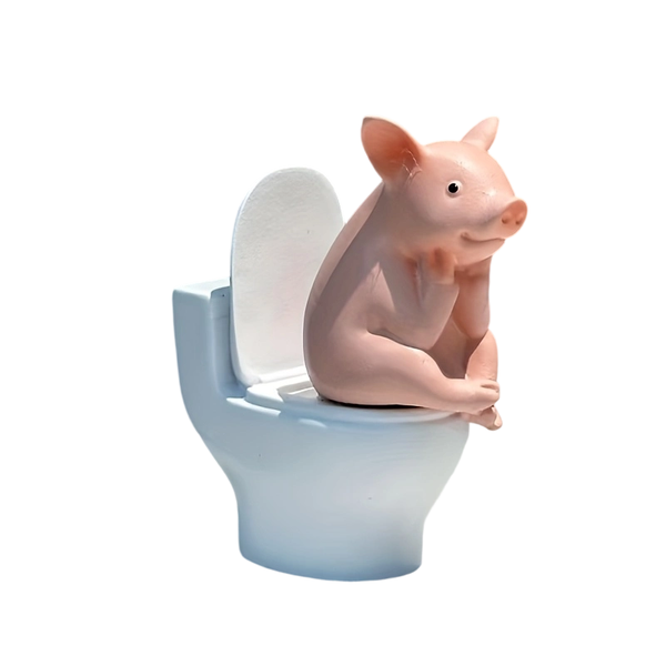 Cute Pig On Toilet - PVC Decor For Bath, Desk, Or Wall