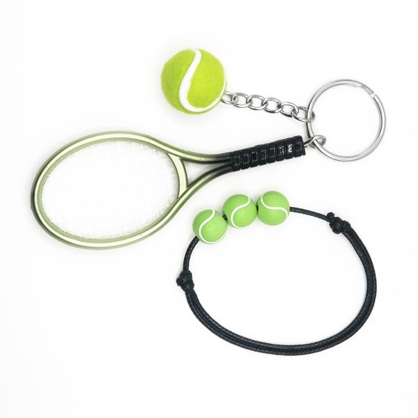 Tennis Racket Keyring &amp; Bracelet Combo - Mini Racket Keychain