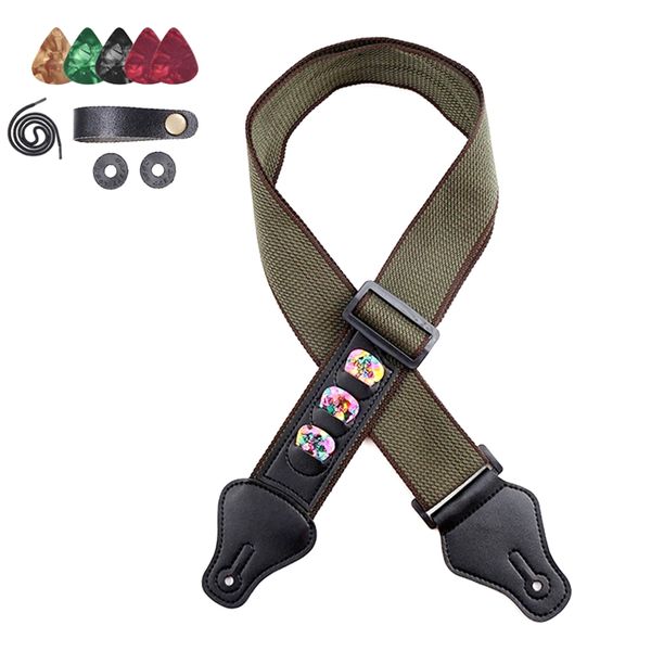 Folk Guitar Electric Strap with Headstock Pick-ArmyGreen