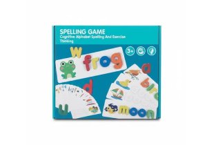 Wooden Alphabet Spelling Game - Letter Blocks &amp; Double-Sided Flashcards