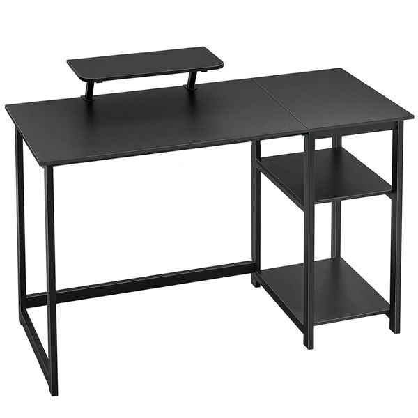 39 Inch Black Gaming Desk with Reversible Shelves &amp; Monitor Stand Small