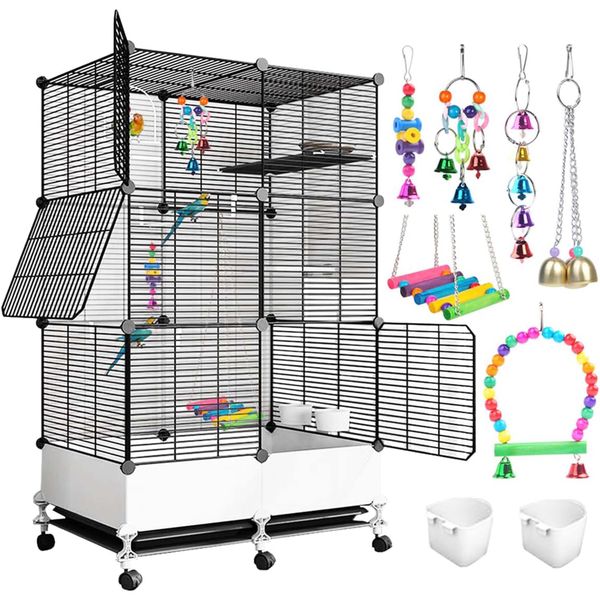 74x37x139CM Metal Mobile Bird Cage Parrot Cage Birds Canary Cage