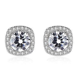 Earrings Square Cubic Zirconia Wedding Earrings Sterling Silver Studs