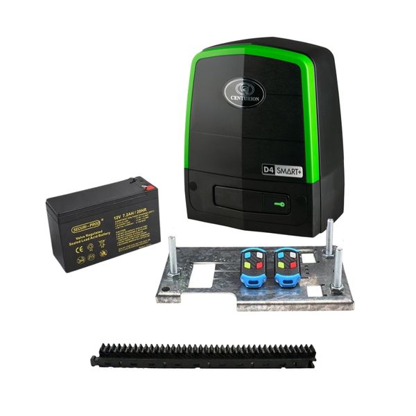 Centurion D4 SMART+ Gate Motor Kit with 4m Raz Rack &amp; Securi-Prod Battery