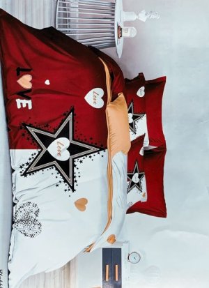 Bedspread Set Queen 5 Piece Microfiber Red Black Star