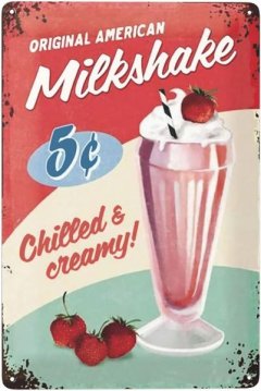 Retro Milkshake Tin Sign, 7.9x11.8 Inch, USA Diner Fan Gift, Wall Decor