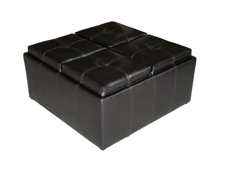 Multifunctional Coffee Table Storage Ottoman with Flip Over Tray - Black