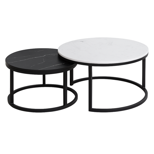 Round Nesting Coffee Tables - Living Room, Side or Accent Table -Set of 2
