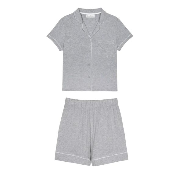 PJ Warehouse Men's Melange Grey Button Down Summer PJ Set
