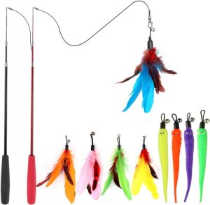 Cat Toys for Indoor Cats, Interactive Cat Toy 2PCS Retractable Wand Toy