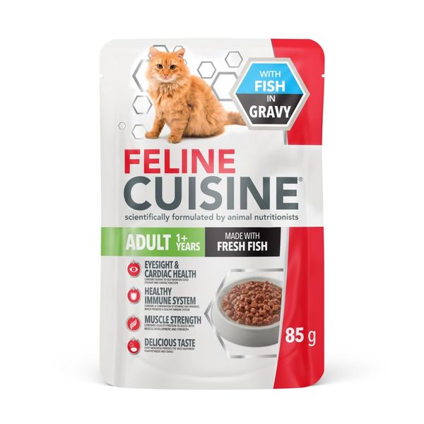 Feline Cuisine Wet Cat Food Adult Fish In Gravy 4 x 12 x 85g