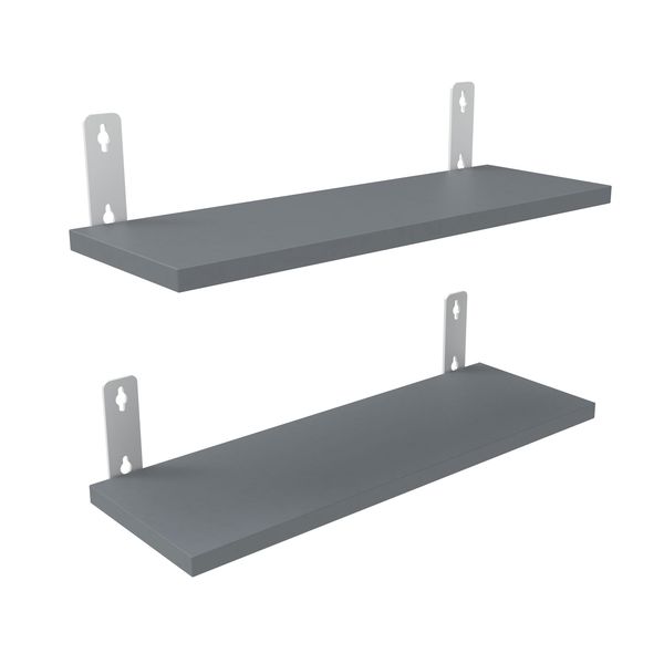Wood Floating Shelves 2-Set with White Metal Brackets for Office/Gym/Home