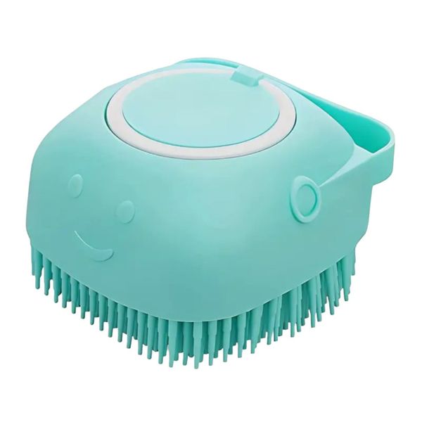 Soft Silicone Dog And Cat Bath Brush With Shampoo Dispenser- Pink