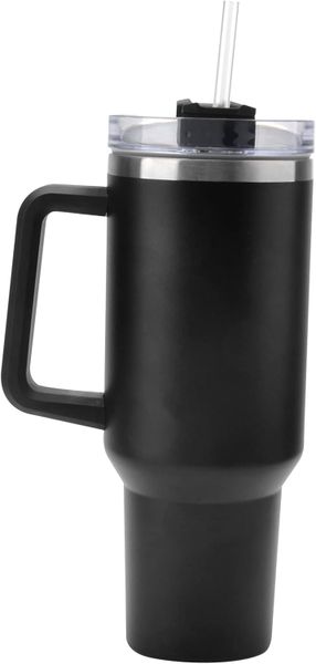 Stainless Steel Vacuum Insulated Tumblers Cup with Straw And Lid-1.2L-Black