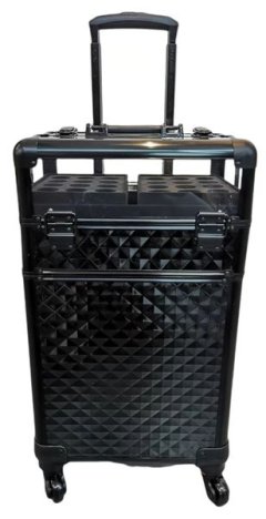Diamond Grid 4-Wheels Professional Rolling Aluminum Cosmetic Trolley